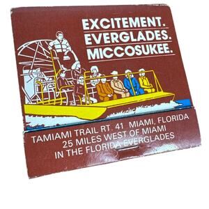 Miccosukee Indian Village Vintage Matchbook Florida Everglades Airboats Miami FL